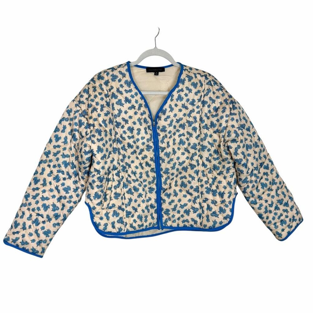 Dance & Marvel Quilted Zip Jacket Floral Cream Blue Coat Vintage Medium Pockets